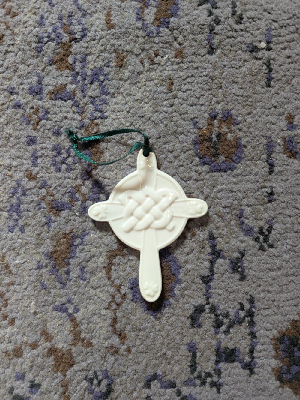 Vintage Possible Dreams Ornament Porcelain Celtic Cross w/ Knot and Blessing 4"